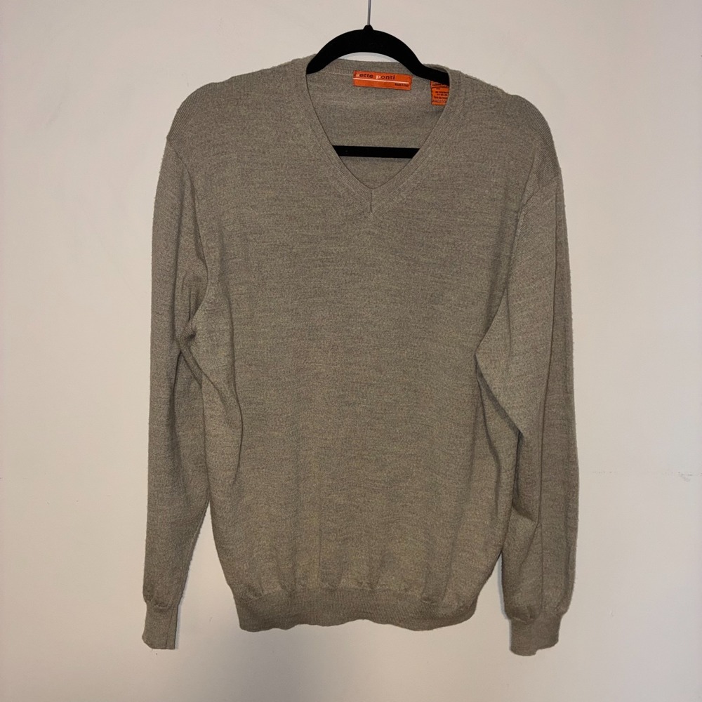 Sette Ponti Men's Gray V-Neck Sweater 100% Merino Wool Made Italy L